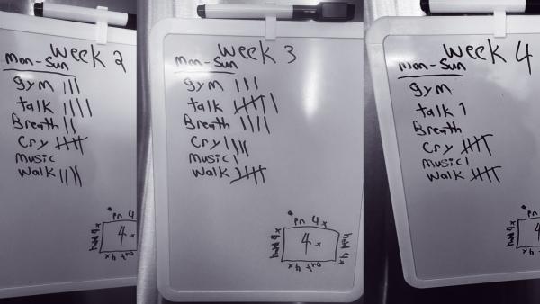A daily whiteboard of care tasks
