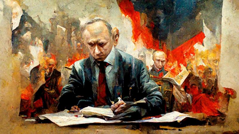 An abstract image of a man at a desk
