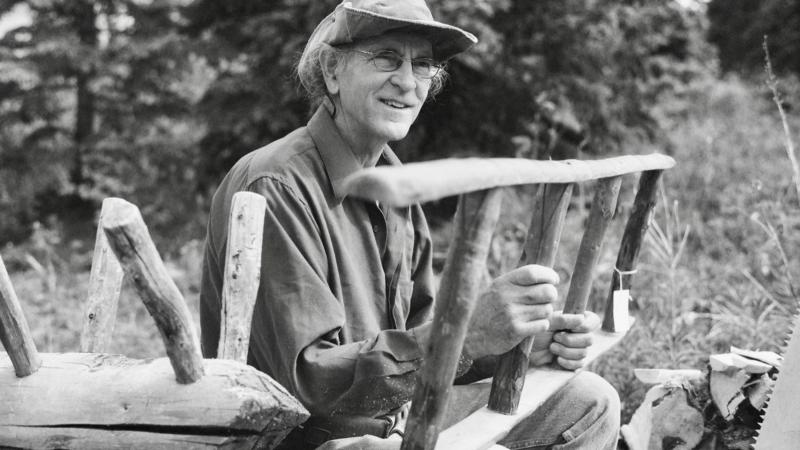 Monroe with Dick’s bunkbed ladder and sawbuck. Photo by Elan Robinson.