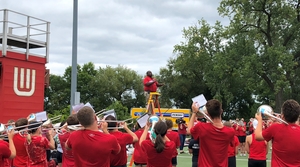 Corey Pompey rehearses the UW-Madison band