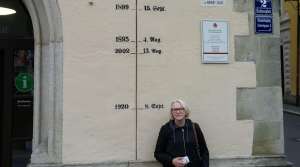 Photo of flood high-water marks in Passau, Bavaria Photo of flood high-water marks in Passau, Bavaria