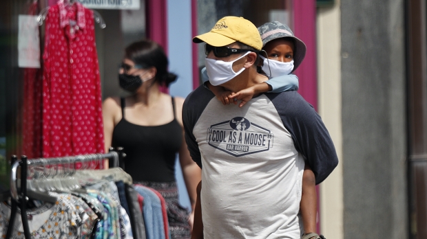 Shoppers wearing masks