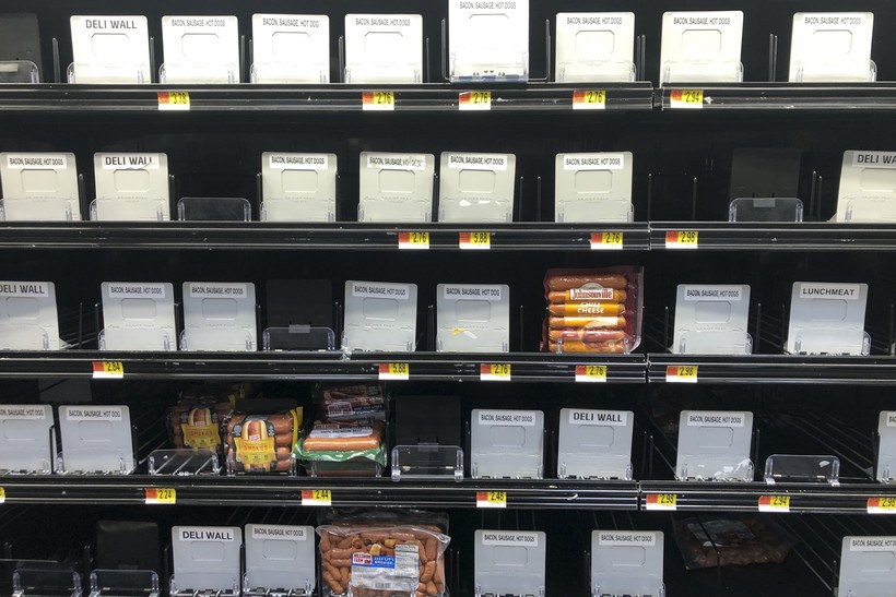 Bare meat cooler shelves amid COVID-19 outbreak