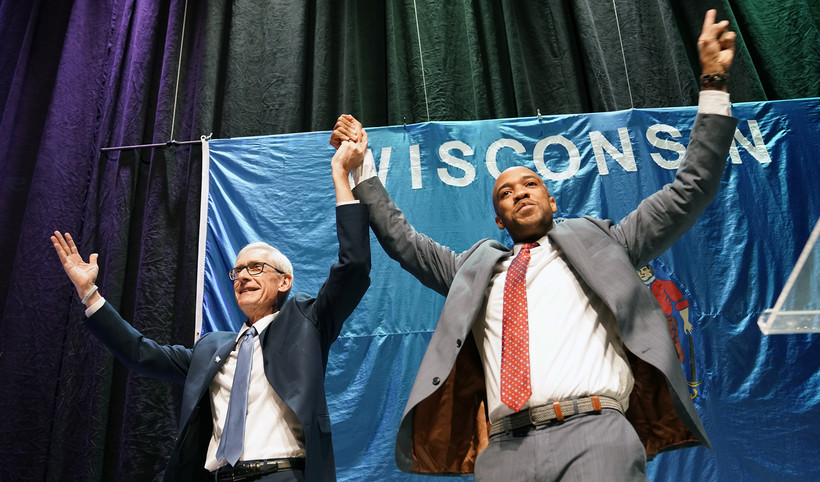 Democratic gubernatorial candidate Tony Evers and lieutenant governor candidate Mandela Barnes 